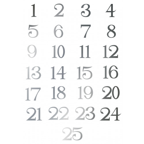 Small Iron on Advent Calendar Numbers in Antique Silver