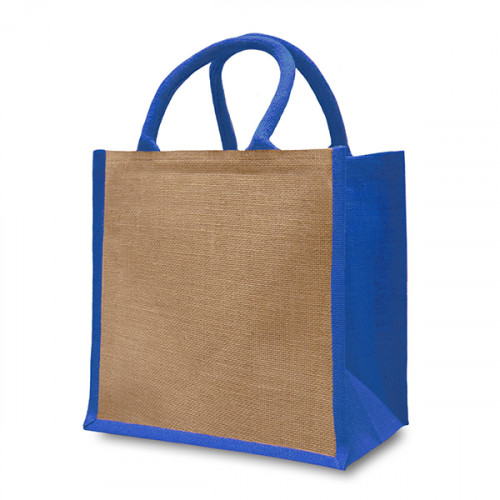 Natural/Blue Jute Box Bag 32x32x20cm